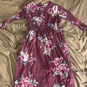 Floral Long Sleeve cropped sleeves  Kids Dress with pockets